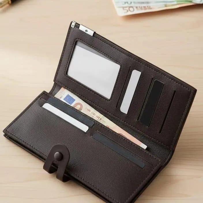 Classic Men's Genuine Leather Bifold Wallet - Premium Slim Pocket Organizer with ID Window - Black
