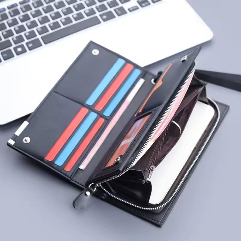 Baellerry Men's Long PU Leather Wallet Clutch with Wristlet Strap - Black
