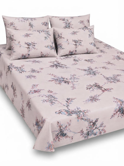 5-Piece Export Quality Pure Cotton King Size Bedsheet Set – Pastel Floral Branch Pattern