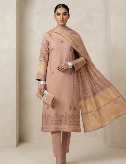 Premium Peach Jacquard Cambric 3-Piece Unstitched Collection