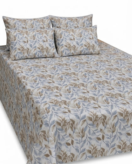 5-Piece Export Quality Pure Cotton King Size Leaf Print Bedsheet Set