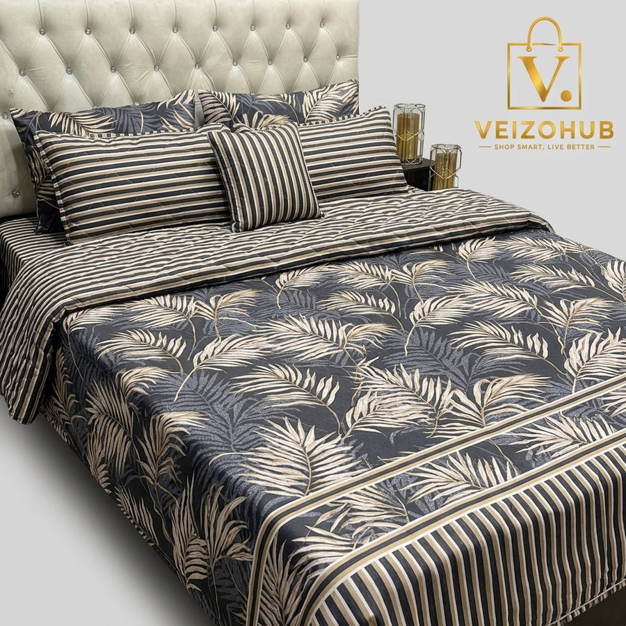 Black & Beige Floral 7Pc Comforter Set