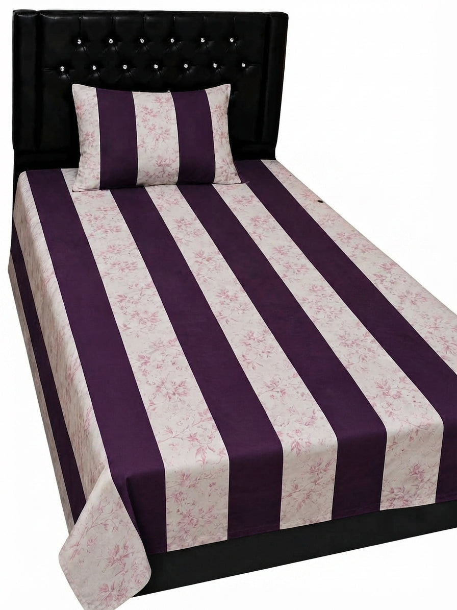 Export Quality Single Purple Patchwork Cotton Bedsheet with Matching Pillow Cover (60 x 90 Inches)