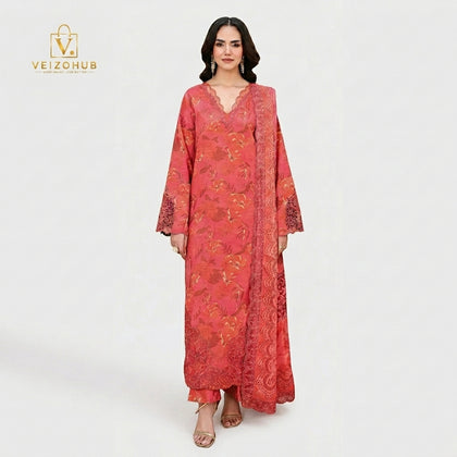 Ramsha Coral Red 3PC Digital Printed Lawn Suit