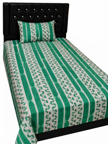 Premium Export Quality Green Patchwork Single Bedsheet with 1 Pillow Cover