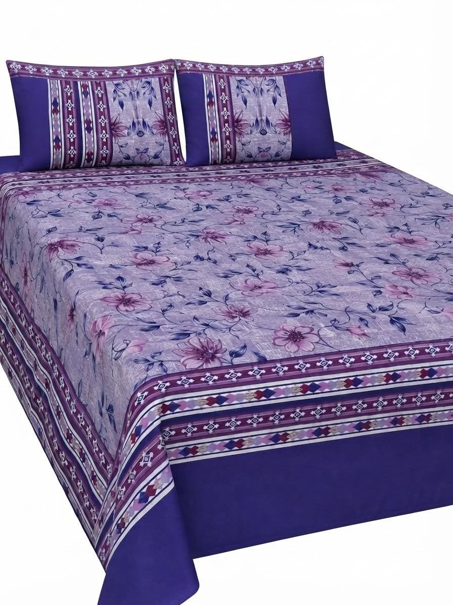 Nishat Style 3-Piece King Size Floral Pure Cotton Bedsheet Set - Purple & Lavender