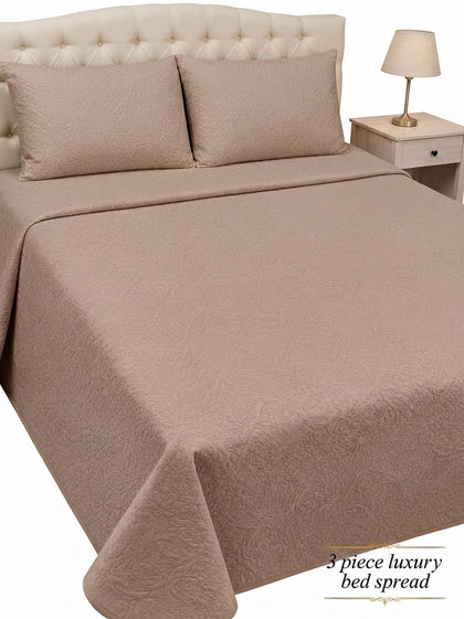 Luxury Plain Micro Cotton King Size Quilted Bedspread Set - 3 Pieces (Warm Taupe / Nude)
