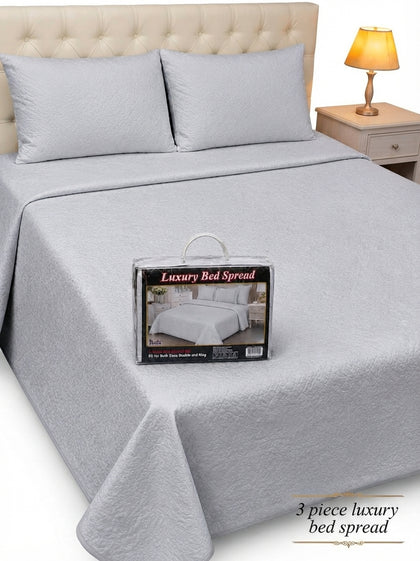 Luxury Plain Micro Cotton King Size Quilted Bedspread Set - 3 Pieces (Light Grey / Silver)