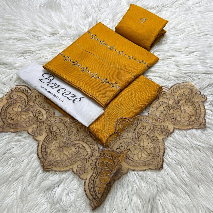 Bareeze Premium Embroidered 2-Piece Dhanak Suit with Front Patch