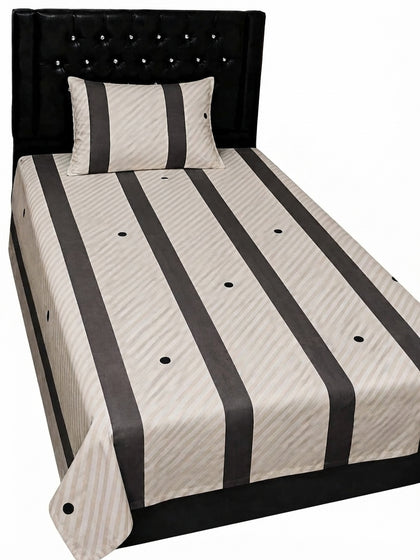Luxury Cotton Single Striped Patchwork Bedsheet with Pillow Cover – Export Quality
