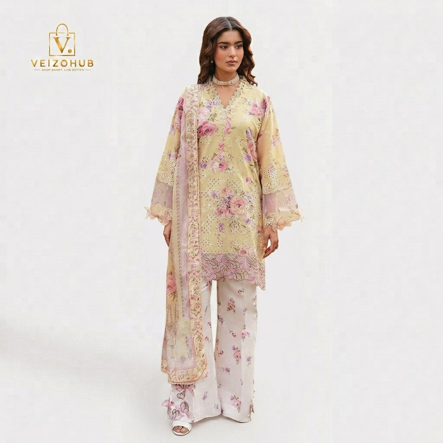 Ramsha Cream Pink 3PC Digital Printed Lawn Suit