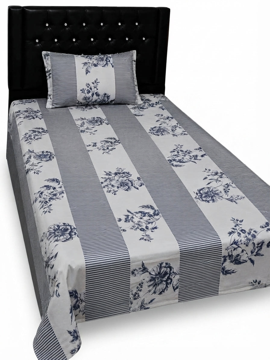 Export Quality Single Floral Patchwork Cotton Bedsheet with Matching Pillow Cover (60 x 90 Inches)