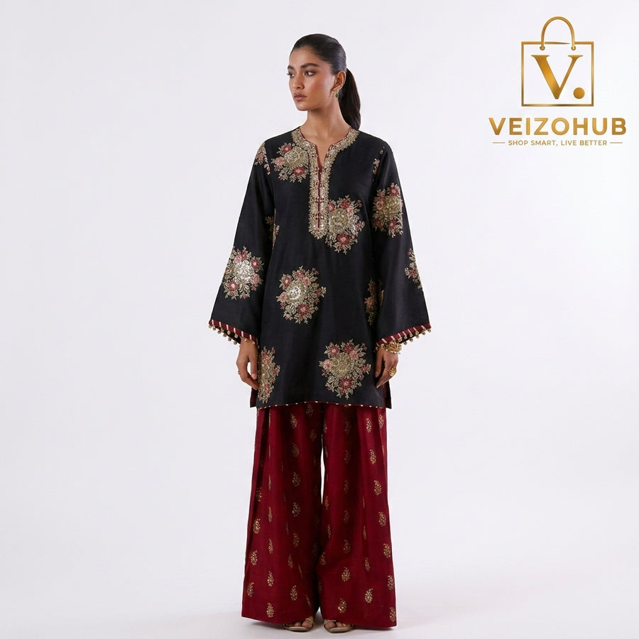 Umaima Inspired Luxury Embroidered Shamoze Silk 2-Piece Suit