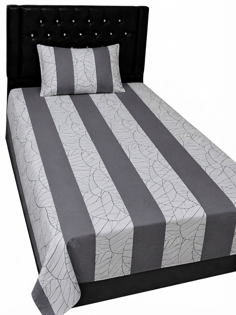 Premium Single Bedsheet Set – Grey and White Patch Work (60/90 Inch)