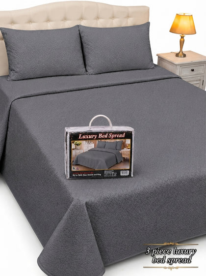 Luxury Plain Micro Cotton King Size Quilted Bedspread Set - 3 Pieces (Dark Grey / Charcoal)