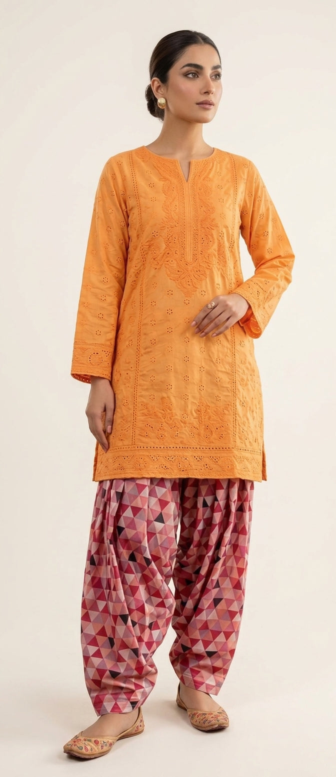 Tangerine Blossom – Vibrant Chikankari Lawn Cotton 2PC