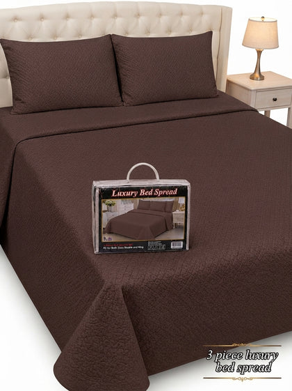Luxury Plain Micro Cotton King Size Quilted Bedspread Set - 3 Pieces (Dark Brown / Coffee)