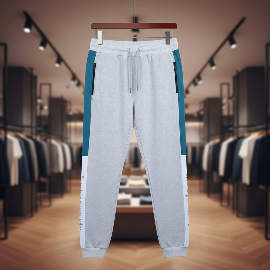 Grey Panel Trouser For Men French Terry Fabric Adjustable Waist 28 To 34 Inches Length 40 Inches