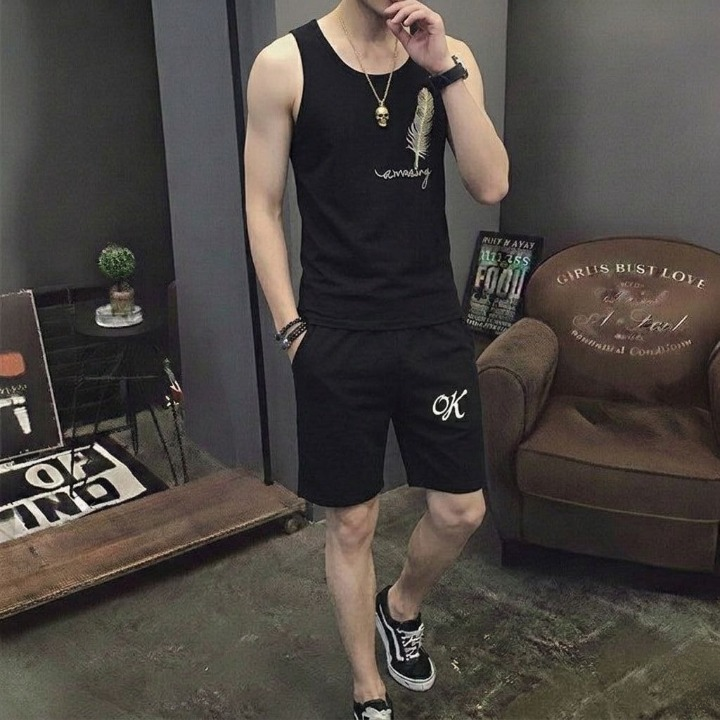 Men's Summer Sando & Shorts Set – Stretchable Cotton Jersey Fabric, Soft Breathable Sleeveless Top and Comfortable (Size Extra Large)