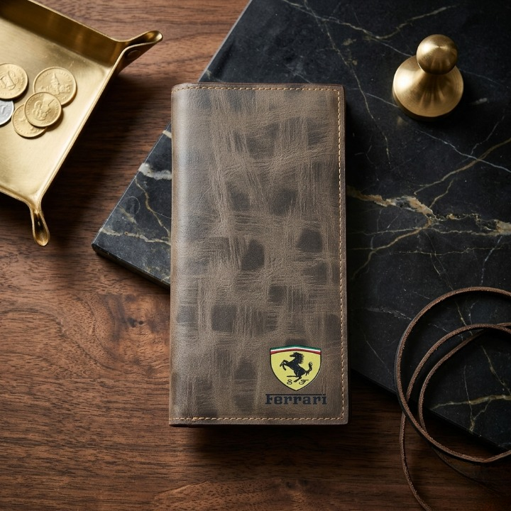 Premium Ferrari Inspired Long Wallet – Slim Bi-Fold Men’s Clutch & Travel Organizer with Elegant Logo Detail