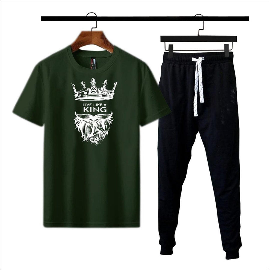 Premium Micro Men’s Tracksuit King Print – Comfortable Sportswear | Gym & Workout Suit - Black Extra Large