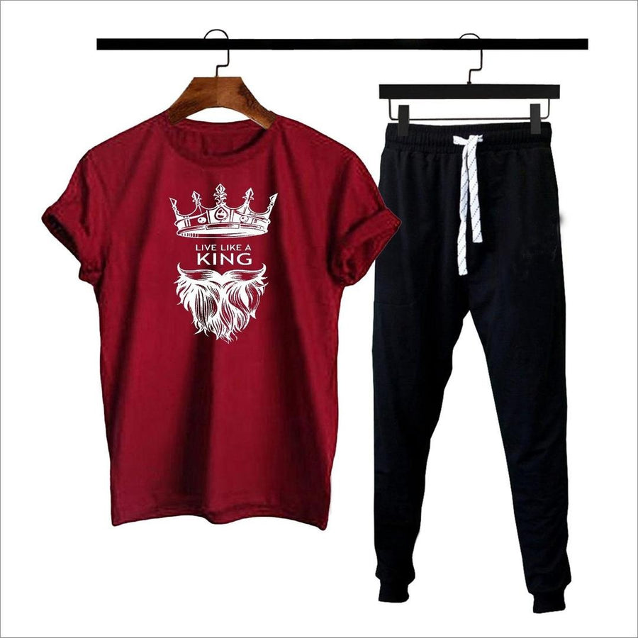 Premium Micro Men’s Tracksuit King Print – Comfortable Sportswear | Gym & Workout Suit - Black Extra Large