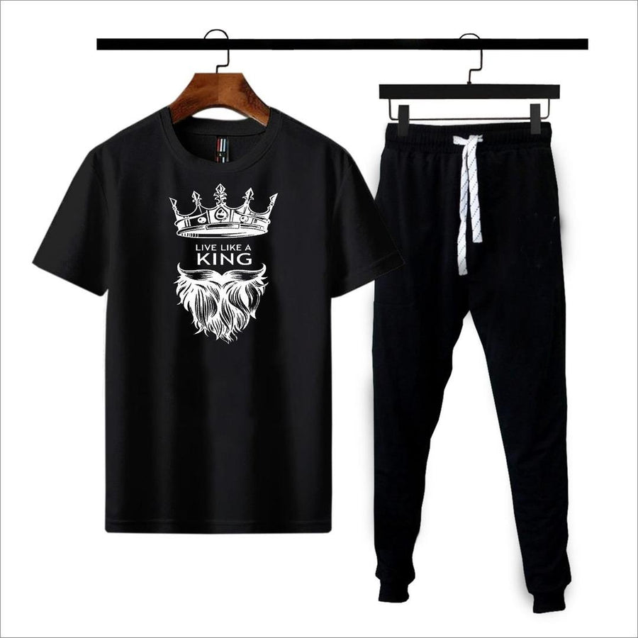 Premium Micro Men’s Tracksuit King Print – Comfortable Sportswear | Gym & Workout Suit - Black Extra Large