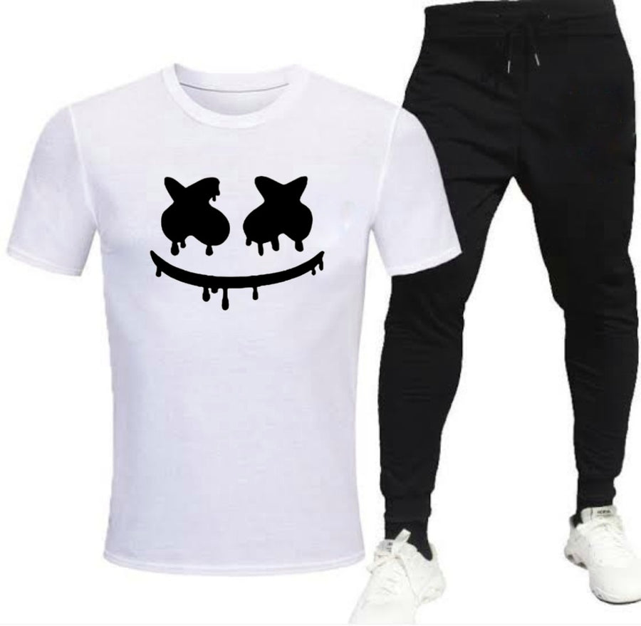 Premium Micro Men’s Tracksuit Smile Face Print – Comfortable Sportswear | Gym & Workout Suit - Black Extra Large