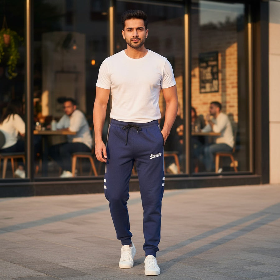 Super Dry Men’s Panel Trousers | Premium French Terry Fabric Joggers | Stylish Contrast Panel Slim-Fit Sweatpants for Gym & Casual Wear
