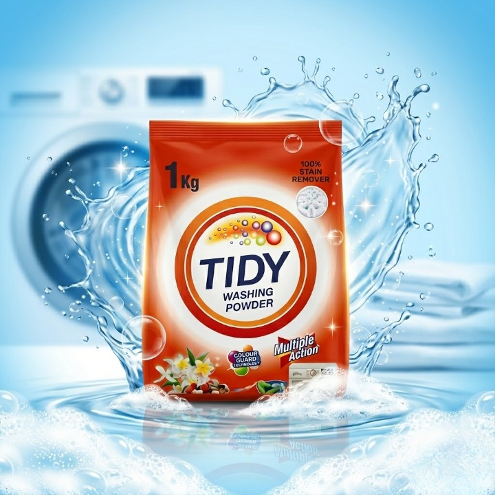 Tidy Washing Powder 1KG – 100% Stain Remover & Multiple Action Formula for Machine & Hand Wash