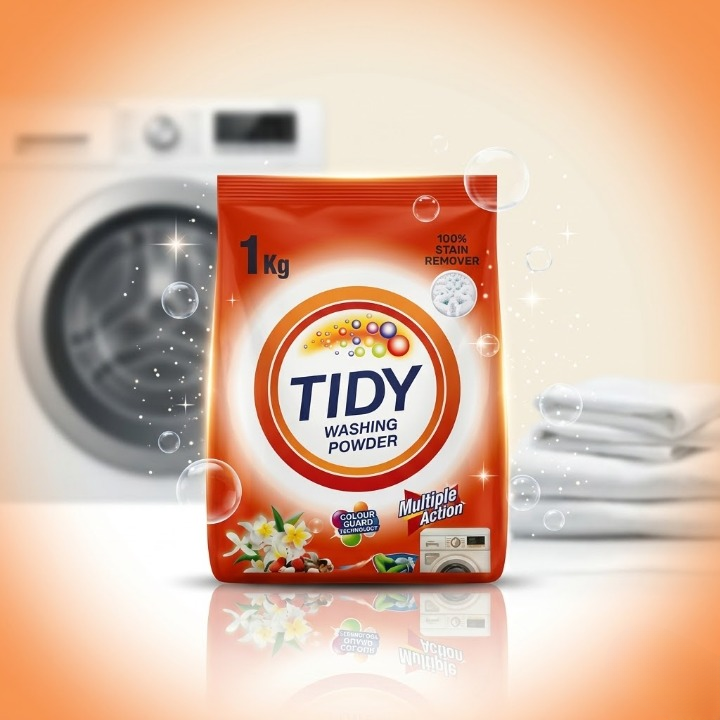 Tidy Washing Powder 1KG – 100% Stain Remover & Multiple Action Formula for Machine & Hand Wash