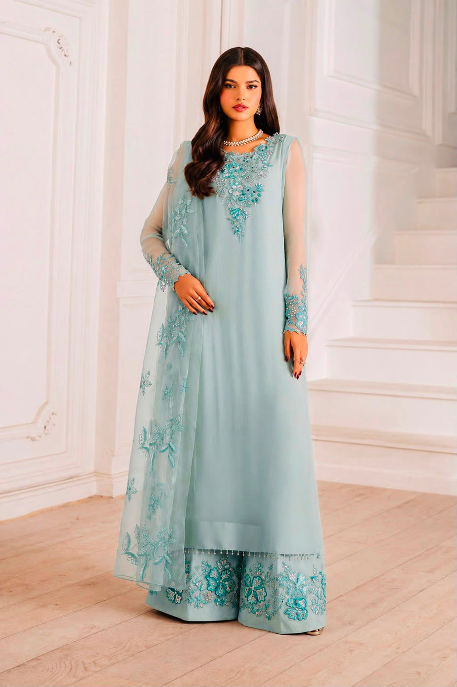 Elegant Embroidered Chiffon Suit – 3 Piece
