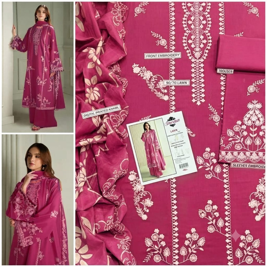 Cross Stitched Premium Embroidered Lawn 3-Piece Suit