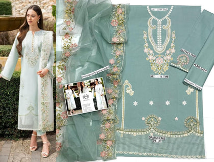 Premium Embroidered Lawn 3-Piece Suit – Mint Green