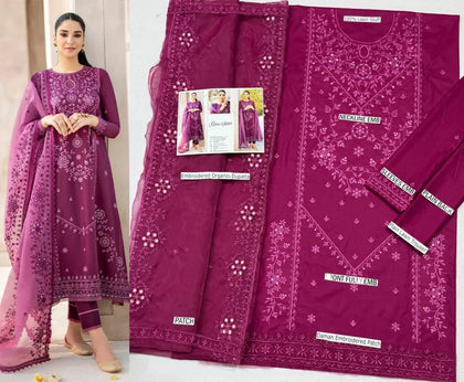 Premium Embroidered Lawn 3-Piece Suit – Raspberry Pink