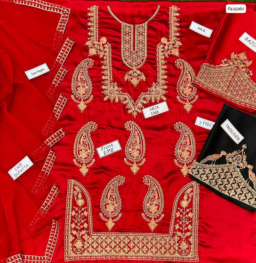 Ethnic Silk Collection 2026 – Premium Embroidered 3-Piece Unstitched Suit