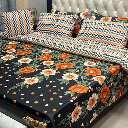 Black Floral Printed 7Pc Comforter Set