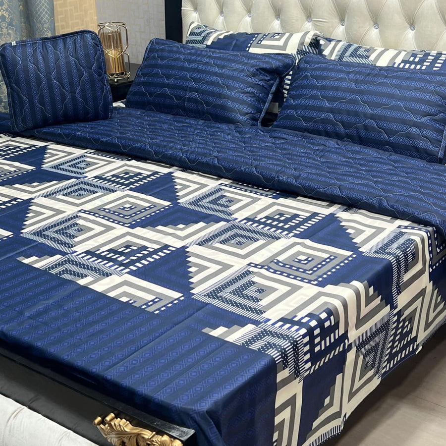 Blue & White Geometric 7Pc Comforter Set