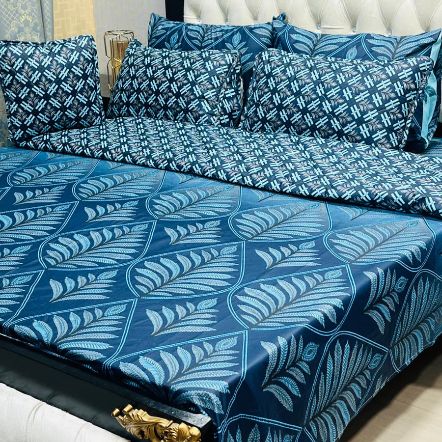 Blue Leaf Print 7Pc Comforter Set