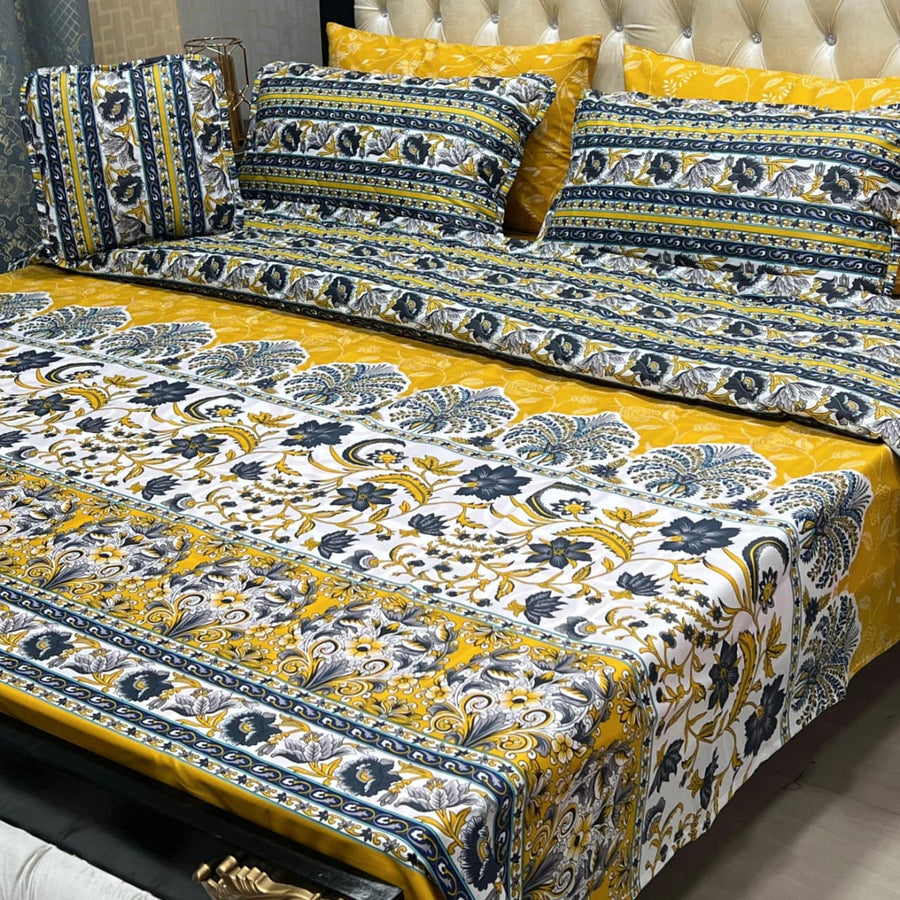 Blue & Gold Floral 7Pc Comforter Set