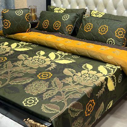 Olive Green Printed 7Pc Comforter Set