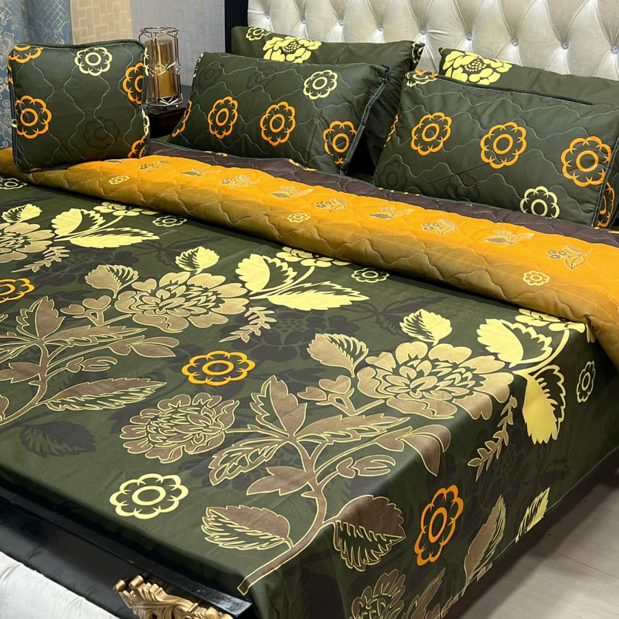 Olive Green Printed 7Pc Comforter Set