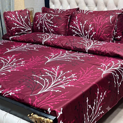 Maroon Floral Pattern 7Pc Comforter Set