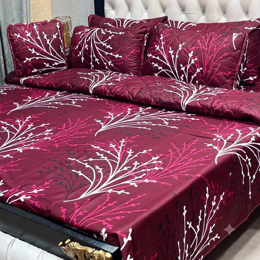 Maroon Floral Pattern 7Pc Comforter Set