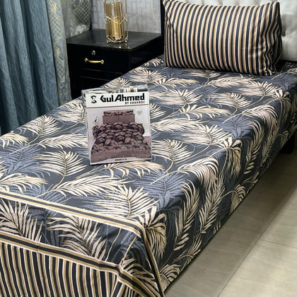 4Pc Bedsheet Set – Blue Leaf Pattern