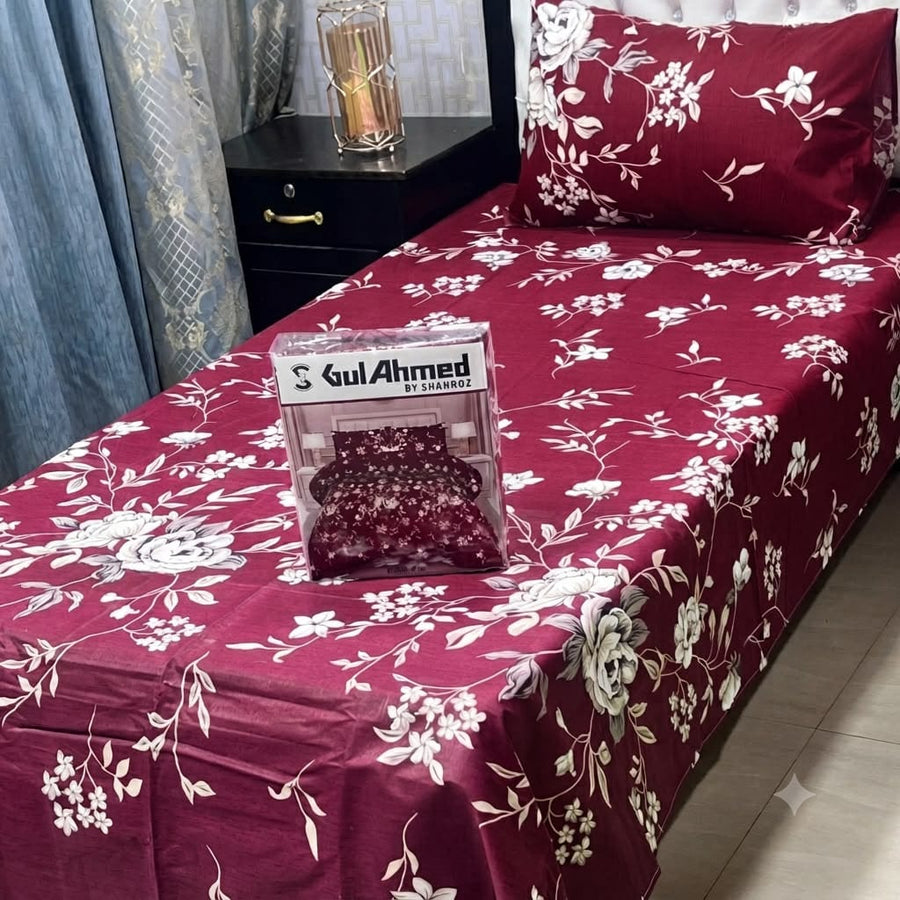 4Pc Bedsheet Set – Maroon Floral Design