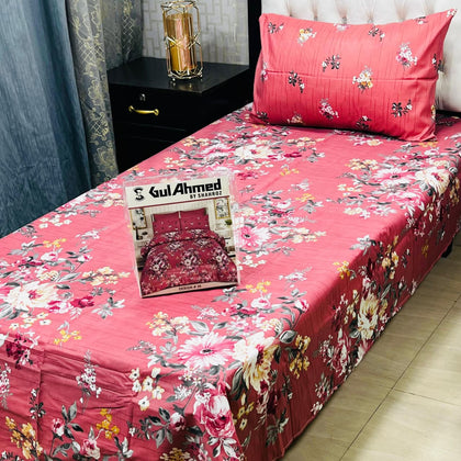 4Pc Bedsheet Set – Pink & Maroon Floral Print