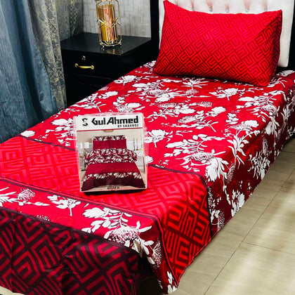 4Pc Bedsheet Set – Red Floral Elegance