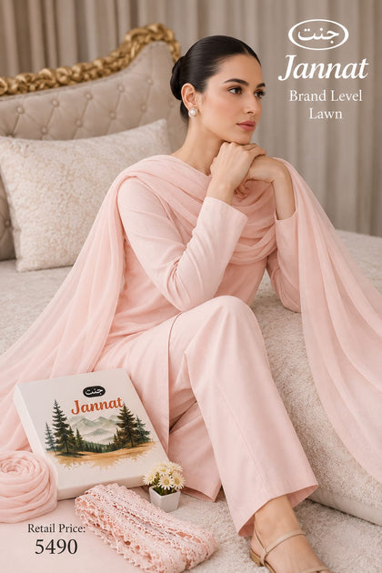 JANNAT Brand Peach Pink 3PC Lawn Suit – Premium Branded Collection