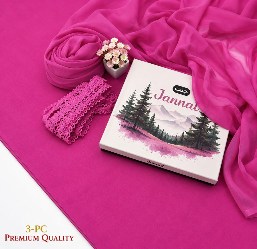 JANNAT Brand Magenta Pink 3PC Lawn Suit – Premium Branded Collection